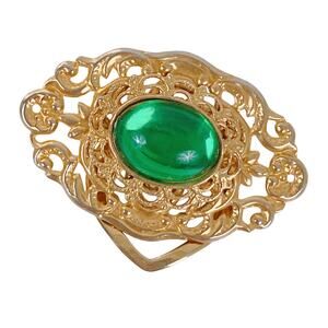 Vintage Filigree Scarf / Dress Clip Green Cabochon Mid Century Gold Tone